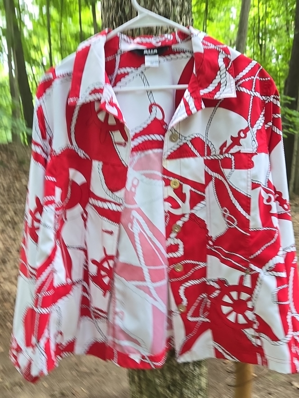 Alia Red and White Nautical Print Blazer